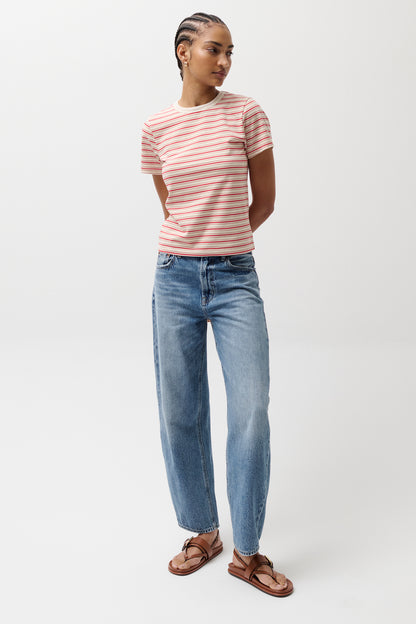 Alba Shrunken Tee in White Red Stripe