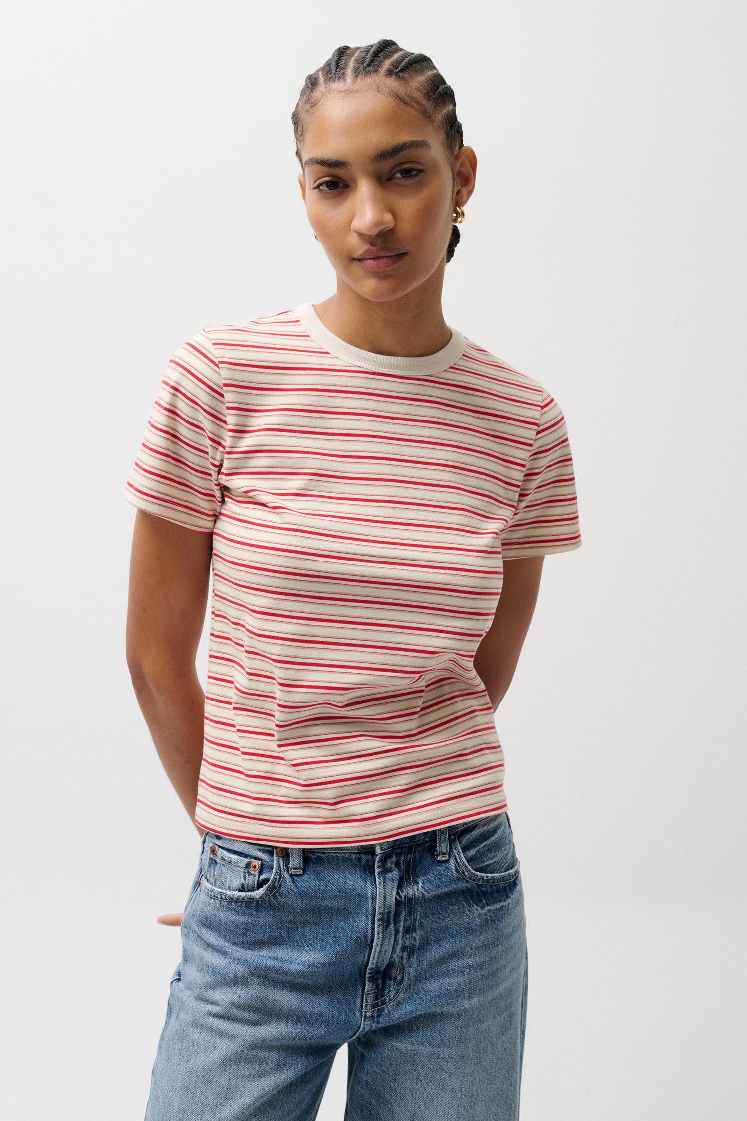 Pistola Alba Shrunken Tee - White Red Stripe jeans