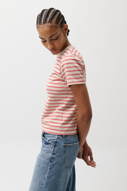 Alba Shrunken Tee in White Red Stripe