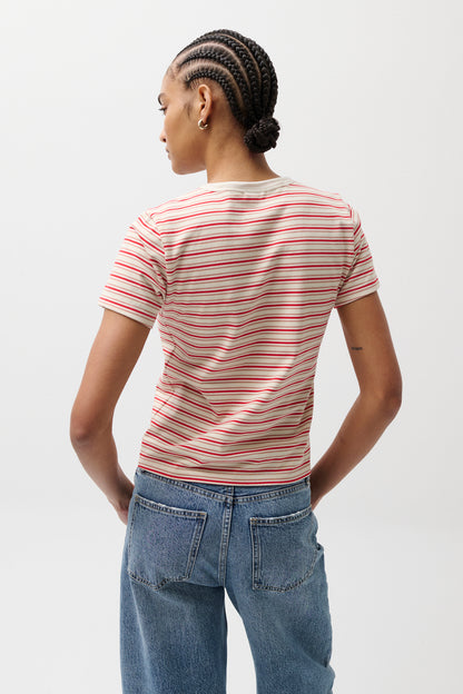 Alba Shrunken Tee in White Red Stripe