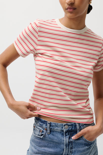 Alba Shrunken Tee in White Red Stripe