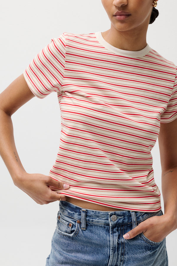Alba Shrunken Tee in White Red Stripe