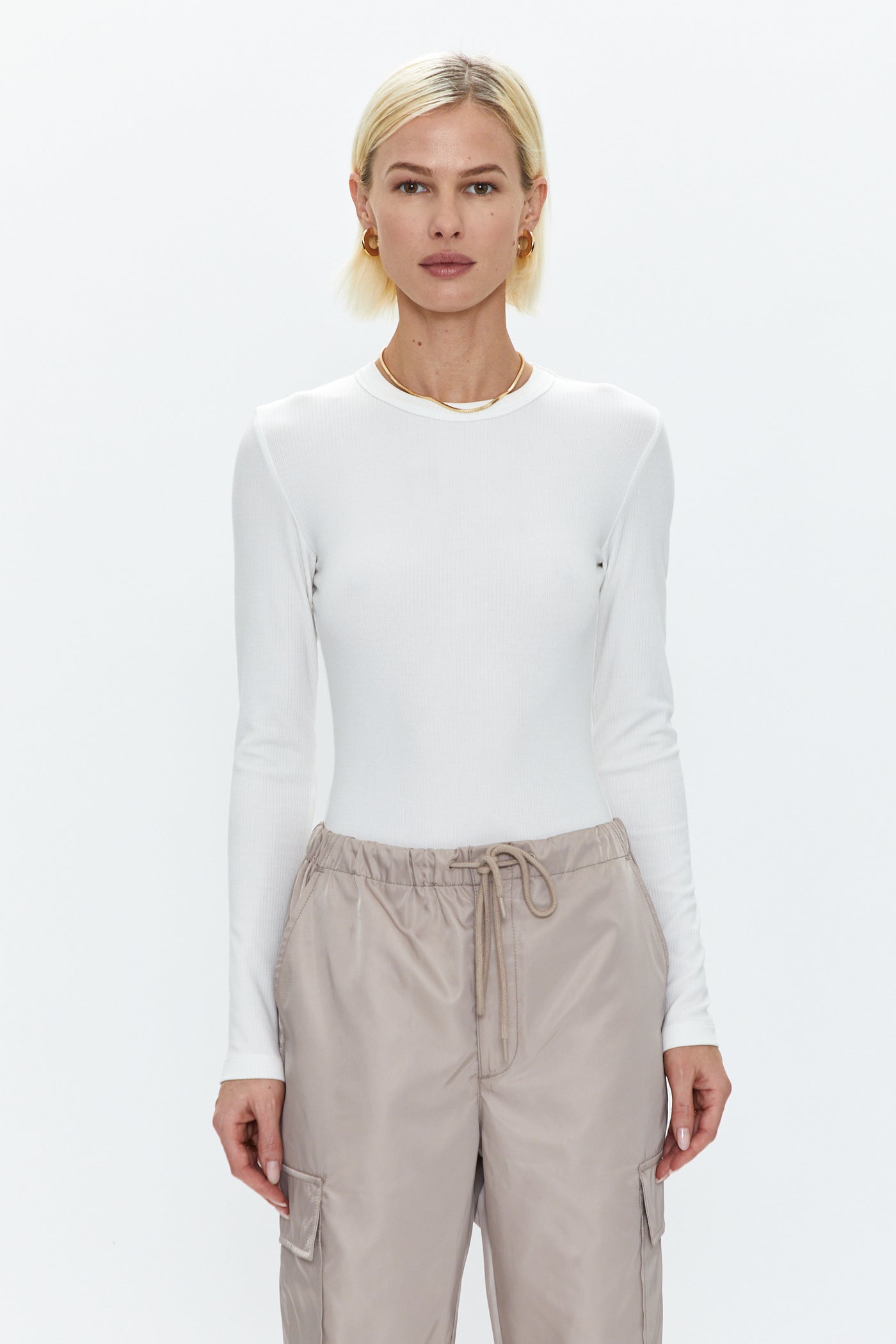 Bailey Long Sleeve Crew Neck Thong Bodysuit Le Blanc Pistola Denim