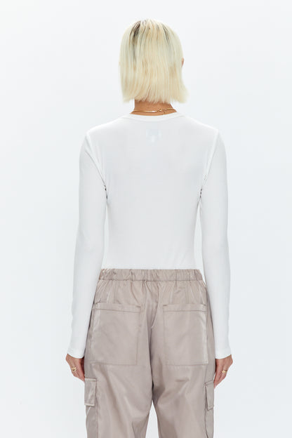 Bailey Long Sleeve Crew Neck Thong Bodysuit - Le Blanc