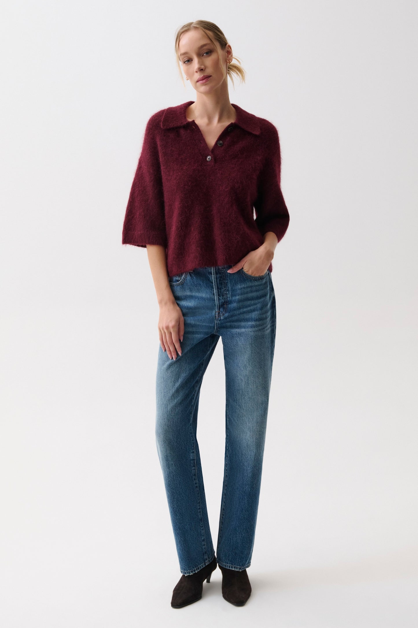 Nadya Polo Sweater - Cherry Wine