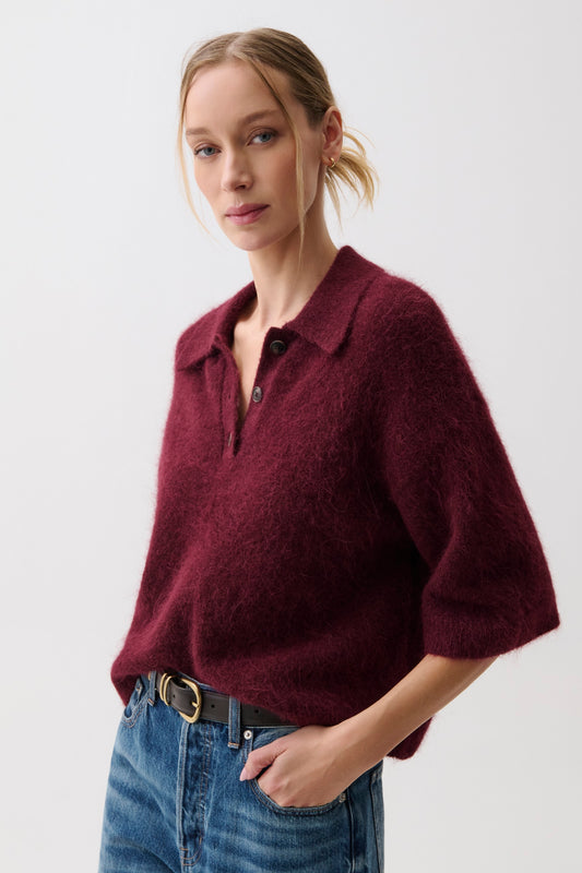 Nadya Polo Sweater - Cherry Wine