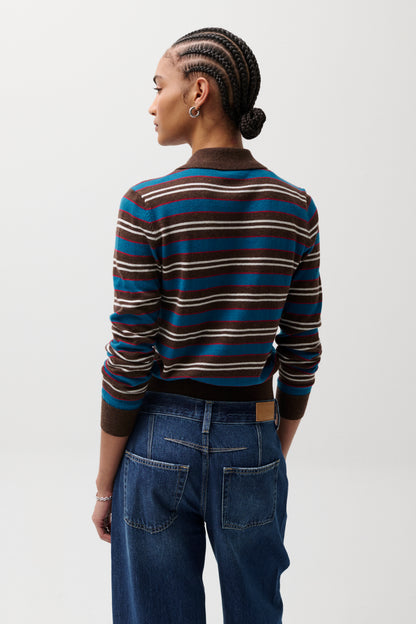 Lyvia Merino Polo Cardigan - Tealwood Stripe