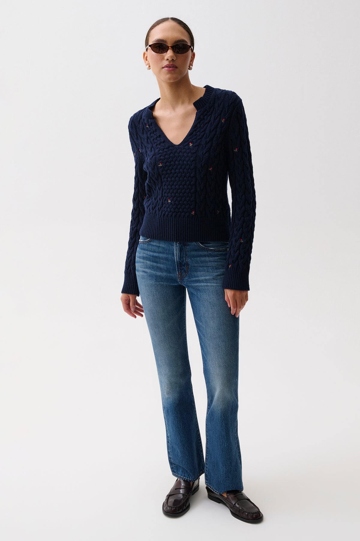 Shana Cable Embroidered Sweater - Soft Night