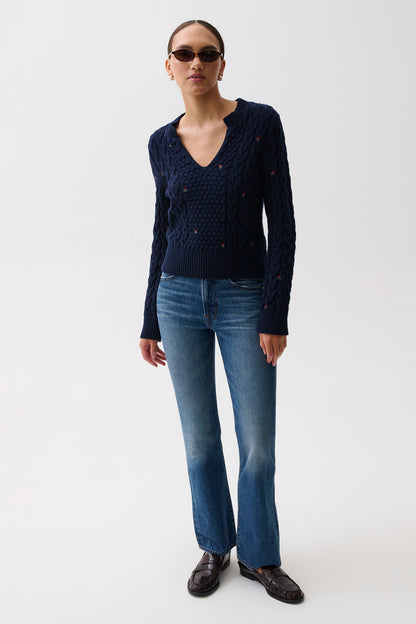 Shana Cable Embroidered Sweater - Soft Night