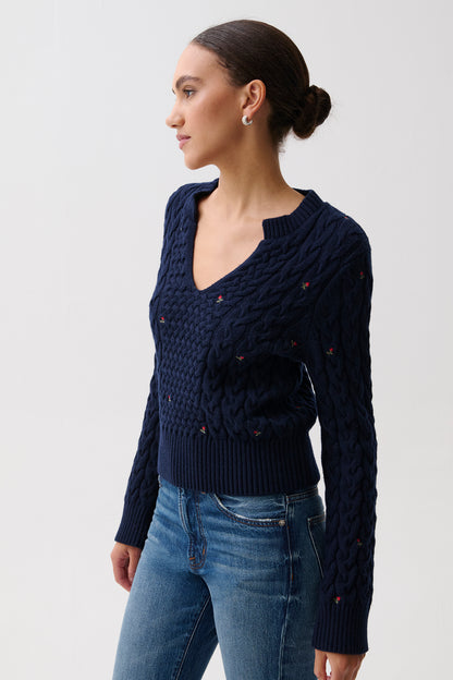 Shana Cable Embroidered Sweater - Soft Night