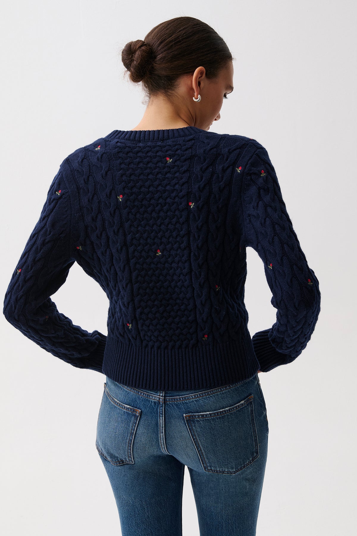 Shana Cable Embroidered Sweater - Soft Night