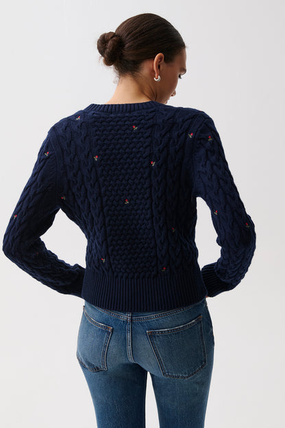 Shana Cable Embroidered Sweater - Soft Night