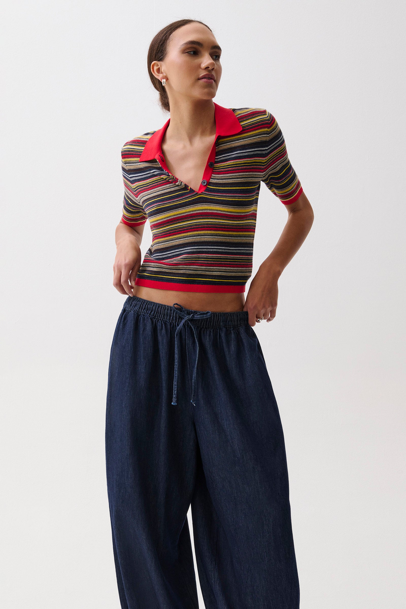 Ashlee Polo Sweater - Negroni Stripe