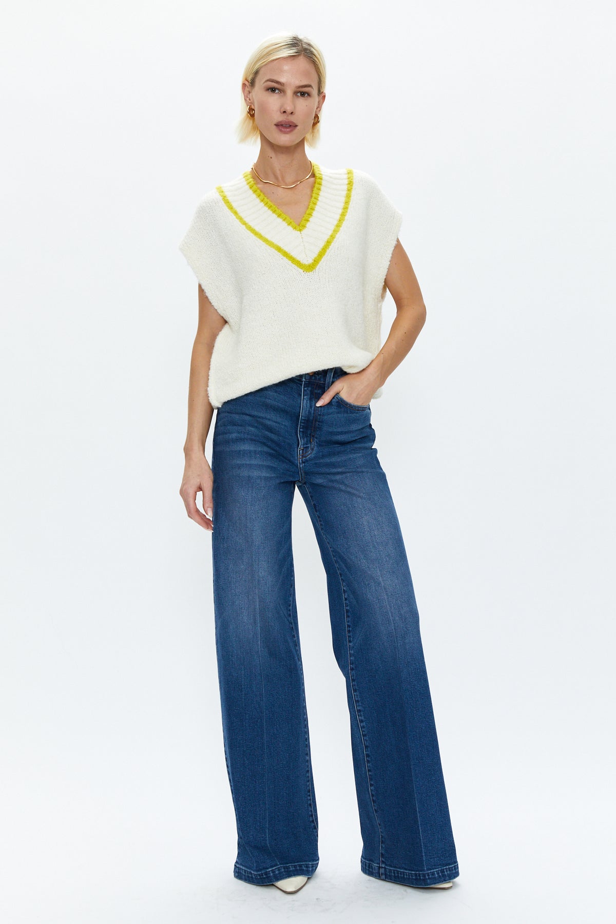 Kiran Sweater Vest -  Ecru With Zest