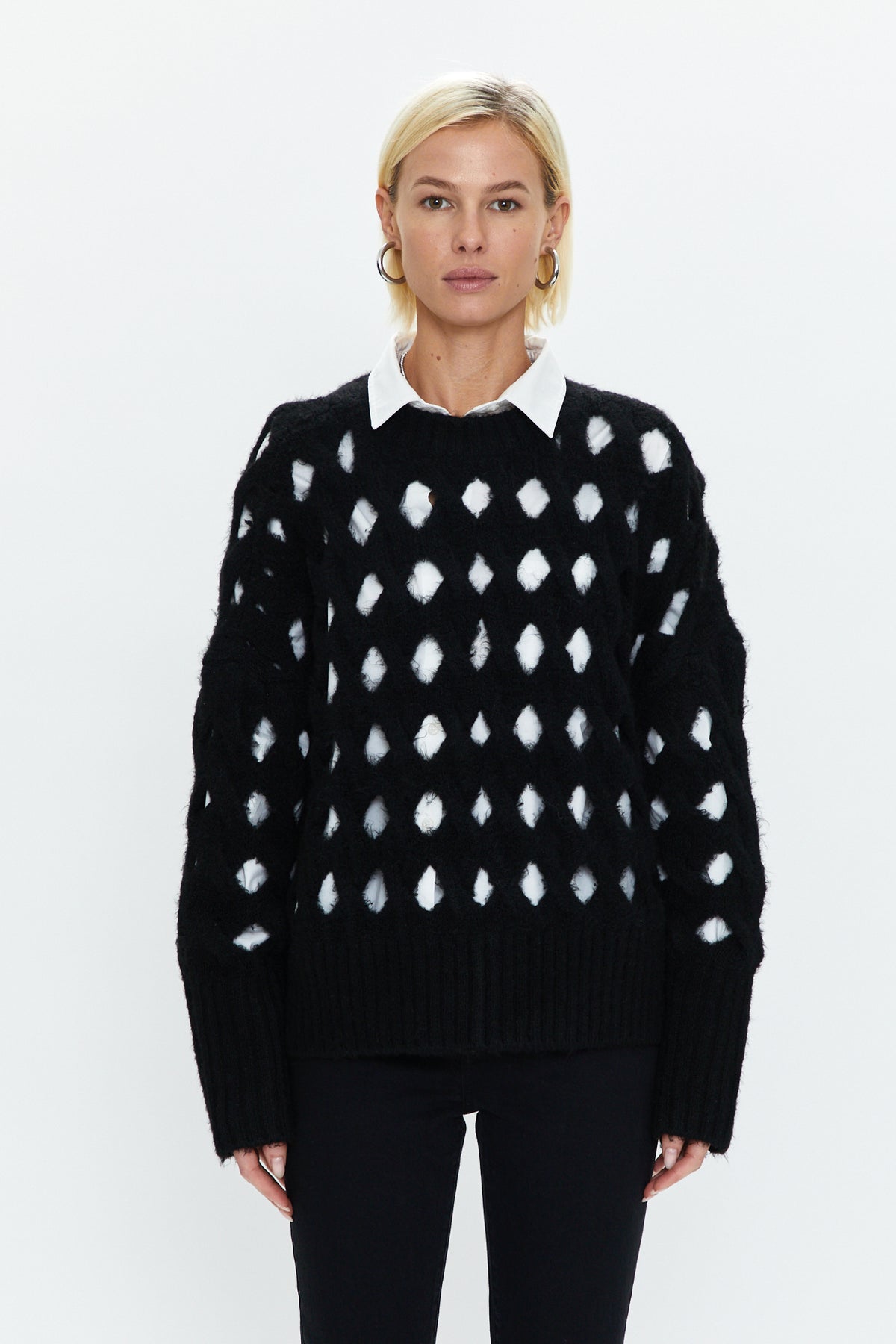 Darya Open Knit Pullover Sweater - Midnight