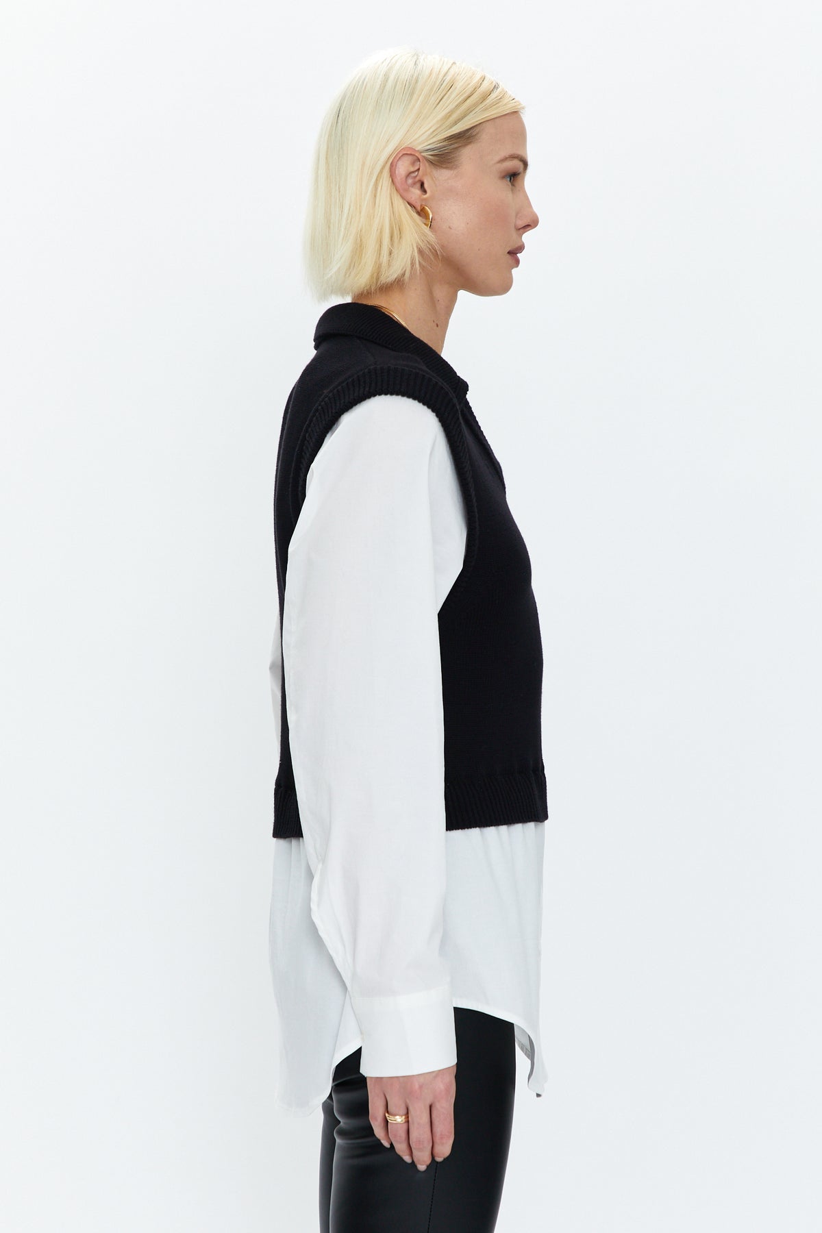 Sofia Layered Sweater Vest Shirt Black - White Poplin