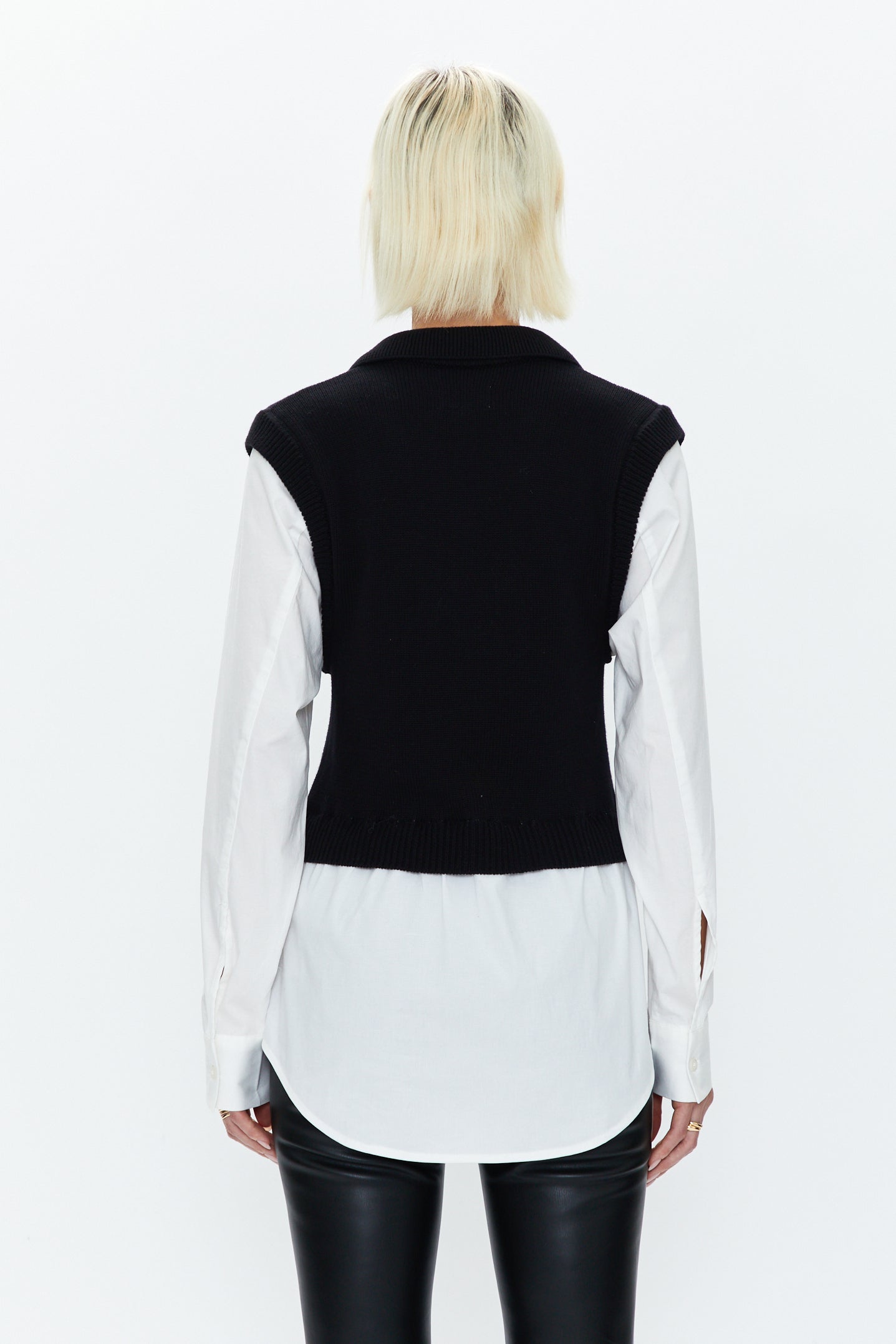 Sofia Layered Sweater Vest Shirt Black - White Poplin