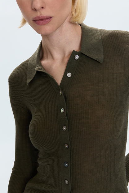 Korey Fitted Rib Cardigan - Sequoia