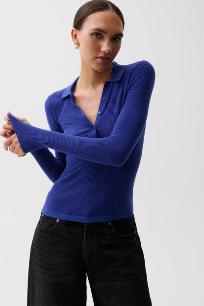 Elise Featherweight Polo Henley - Sapphire