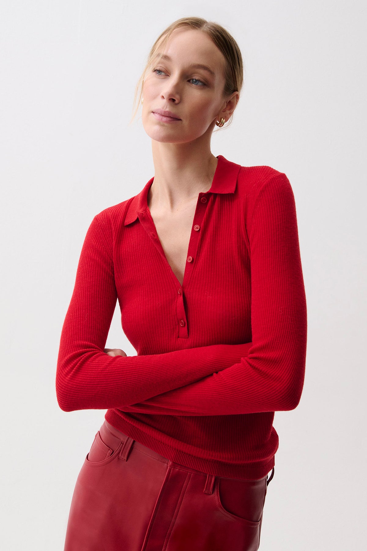 Elise Featherweight Polo Henley - Savvy Red