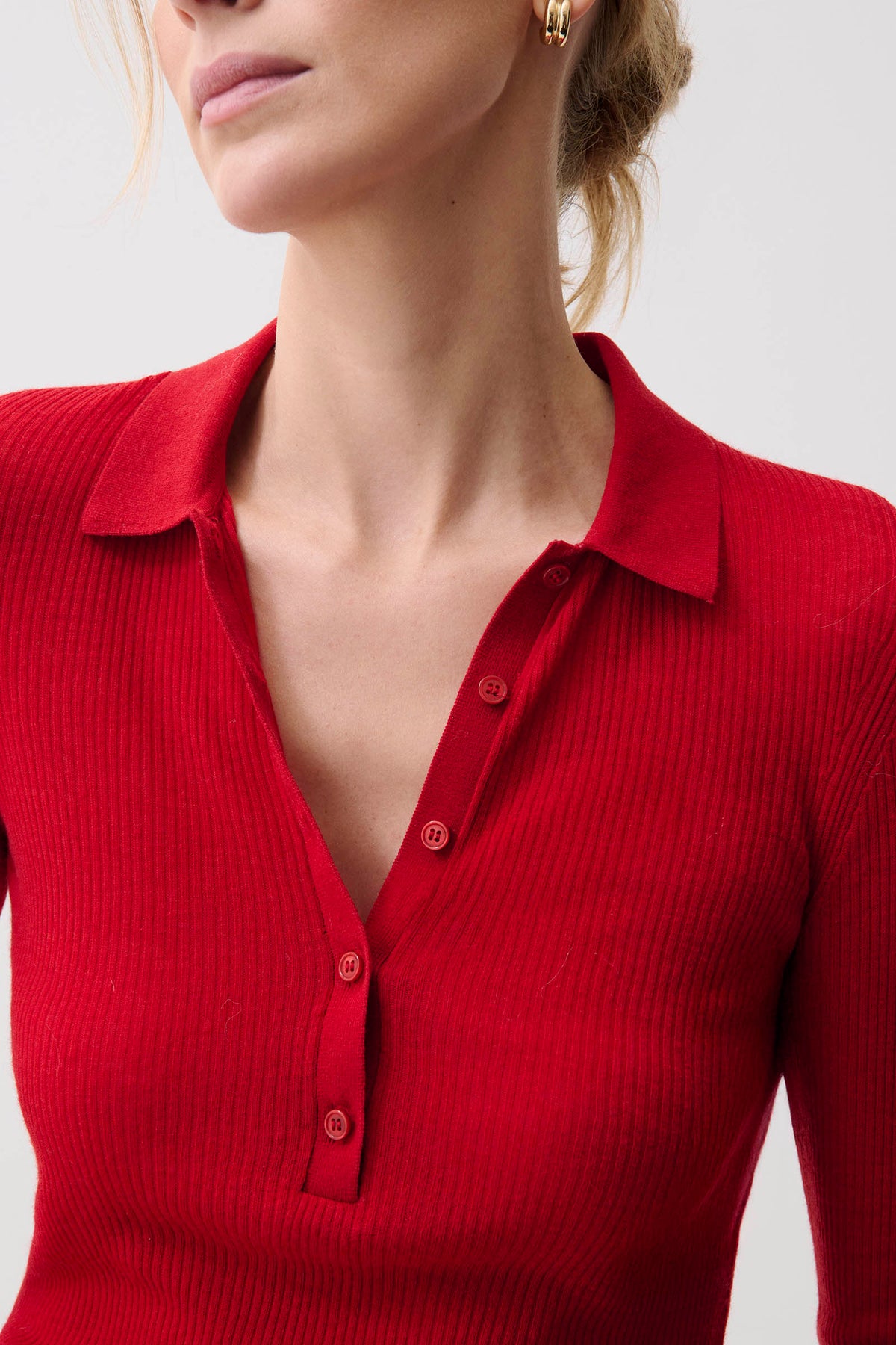 Elise Featherweight Polo Henley - Savvy Red