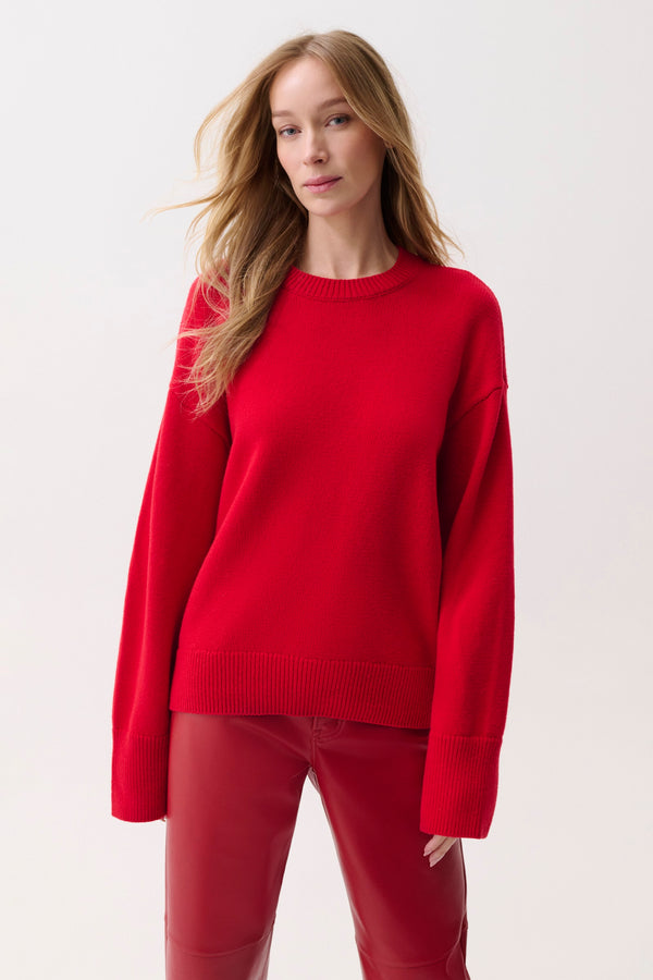 Ramsey Tie Sleeve Crew Neck Sweater - Savvy Red