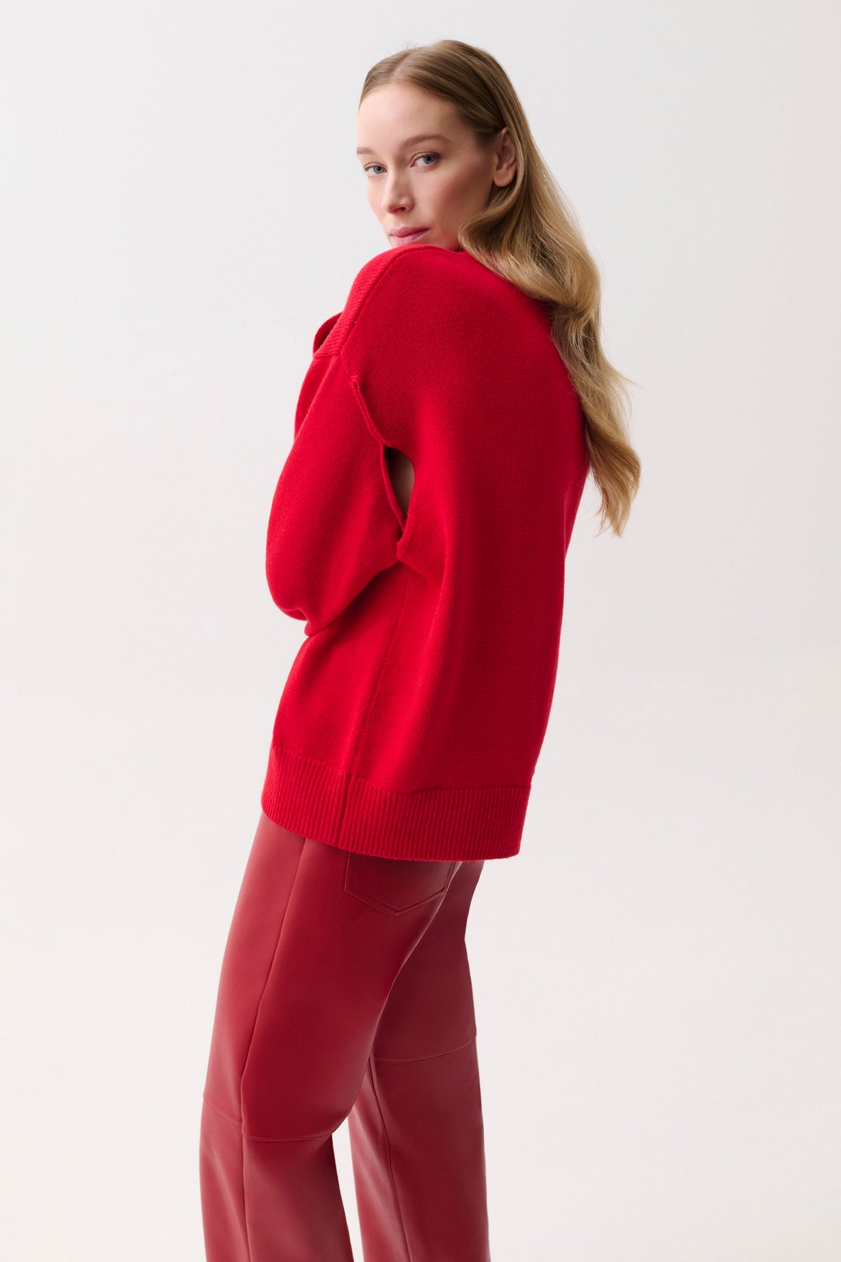 Ramsey Tie Sleeve Crew Neck Sweater - Savvy Red