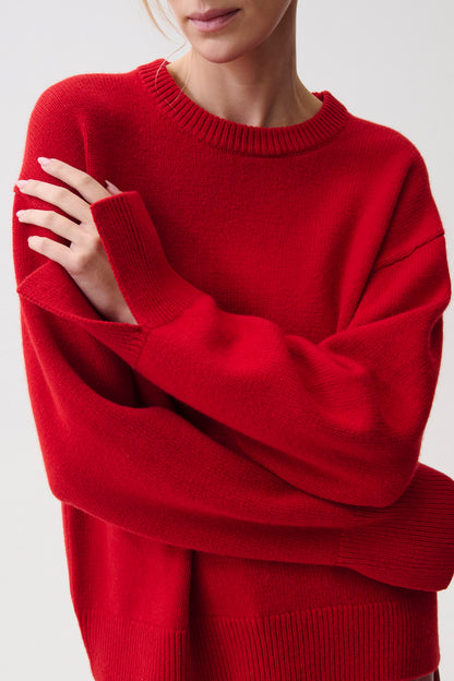 Ramsey Tie Sleeve Crew Neck Sweater - Savvy Red