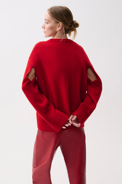 Ramsey Tie Sleeve Crew Neck Sweater - Savvy Red