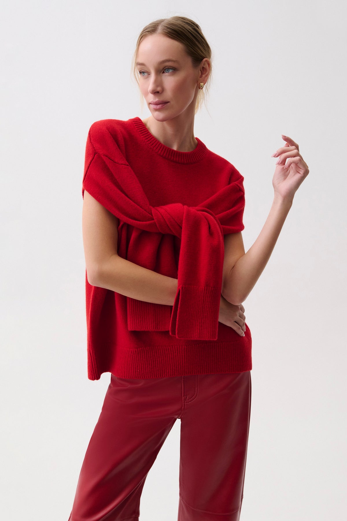 Ramsey Tie Sleeve Crew Neck Sweater - Savvy Red
