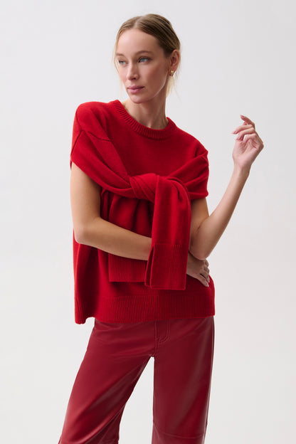 Ramsey Tie Sleeve Crew Neck Sweater - Savvy Red