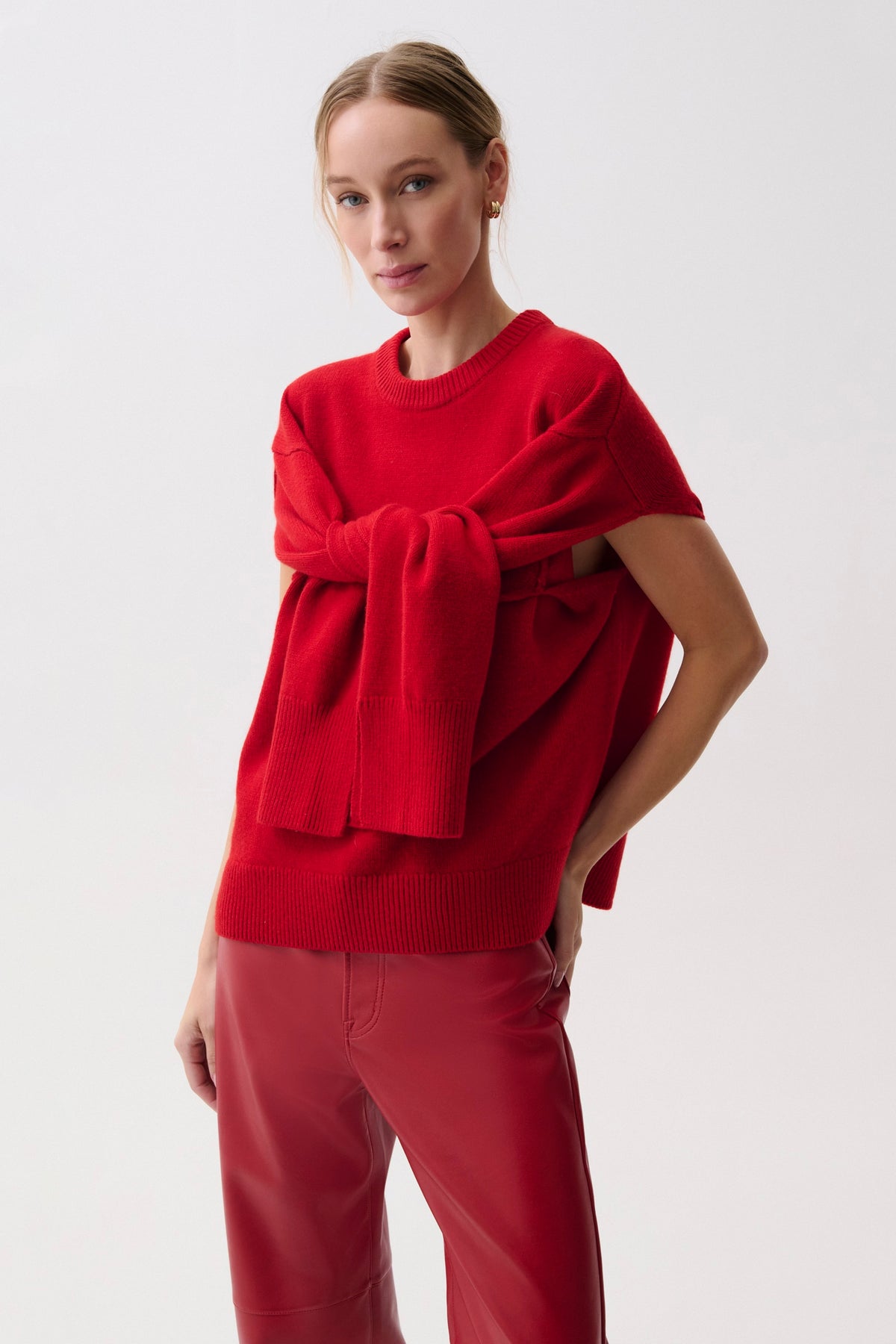 Ramsey Tie Sleeve Crew Neck Sweater - Savvy Red