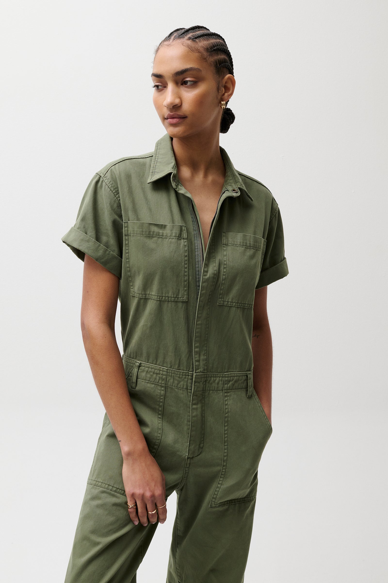 パンツ stein jumpsuit short sleeve Cruz Short Sleeve Barrel Leg Jumpsuit – Meadow – Pistola Denim