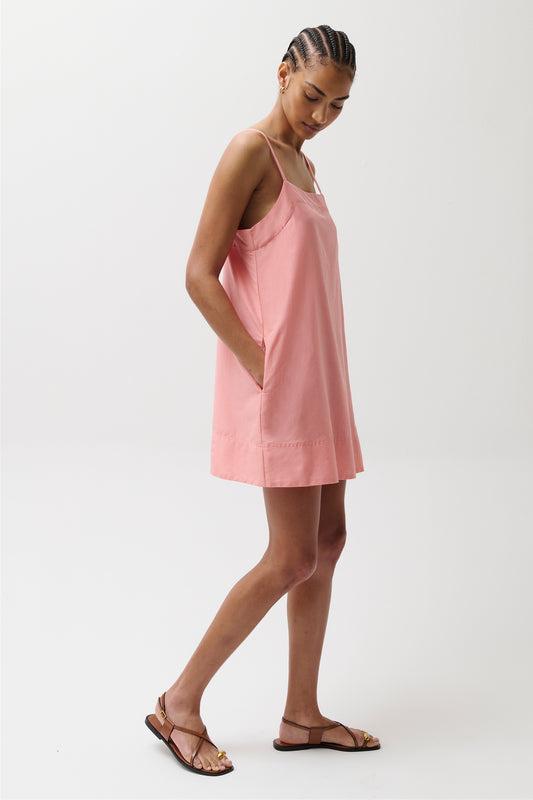 Misa Silk Blend Mini Dress - Coral Rose