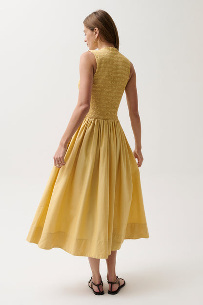 Gladys Smocked Bodice Dress - Light Turmeric