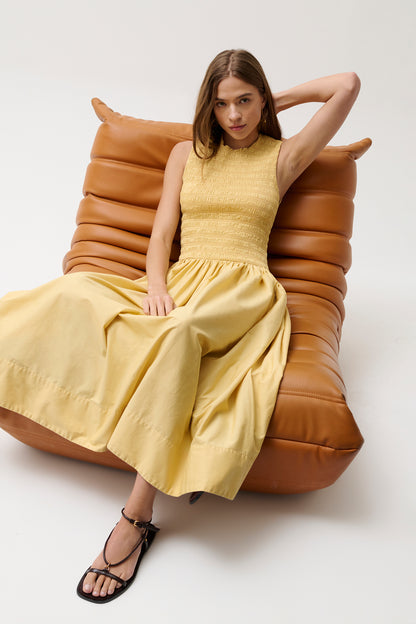 Gladys Smocked Bodice Dress - Light Turmeric