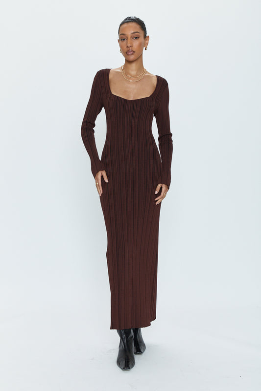 Brigitte Open Neckline Dress - Cocoa Noir