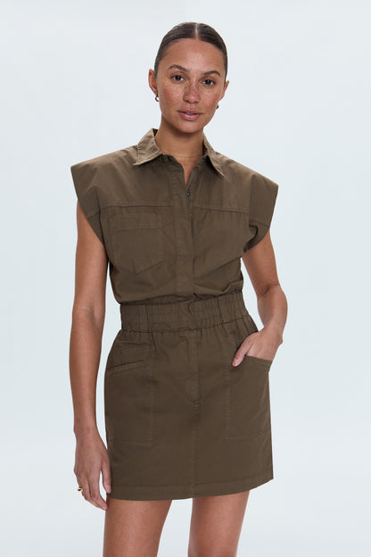 Rosie Mini Dress Smocked Waist Dress - Dark Olive