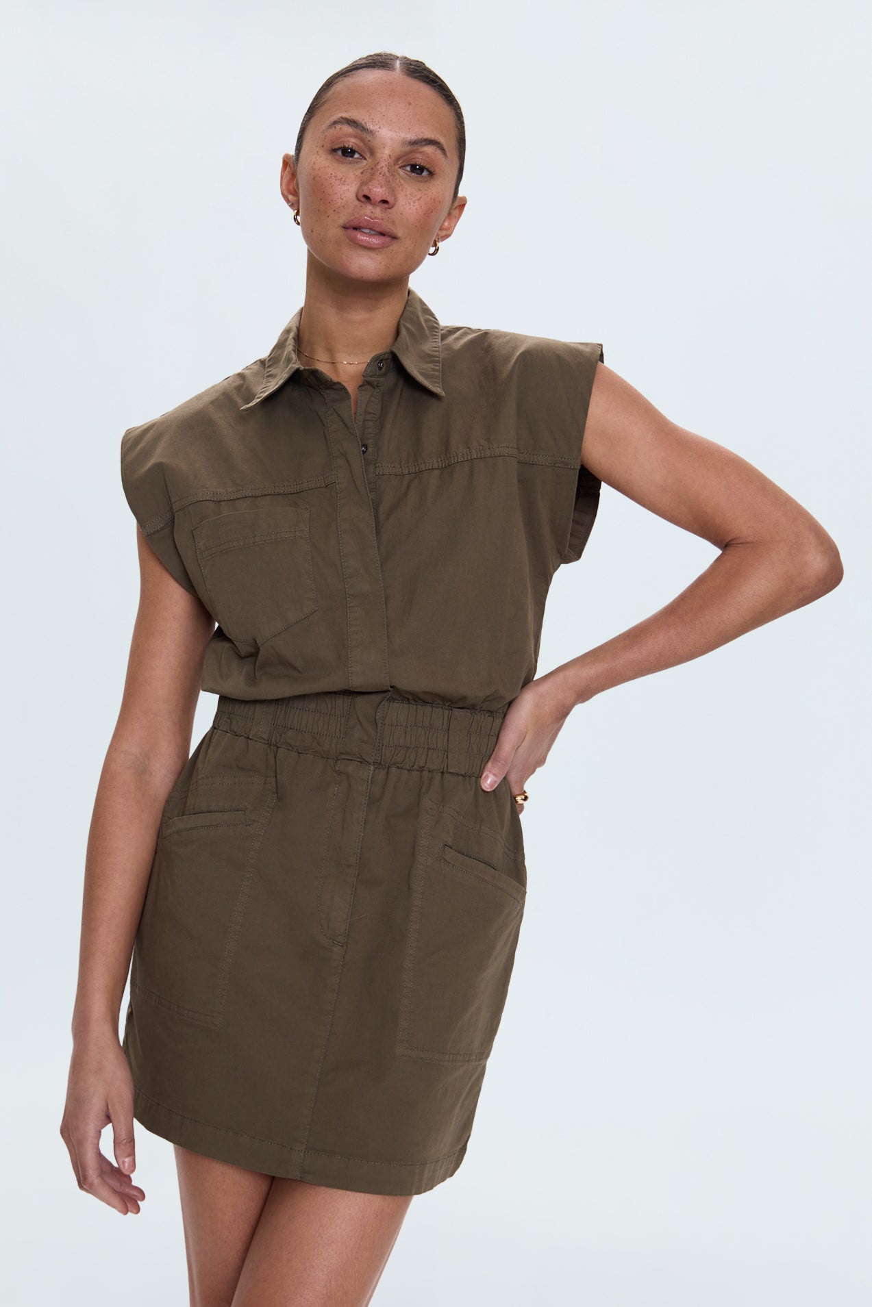 Rosie Mini Dress Smocked Waist Dress - Dark Olive