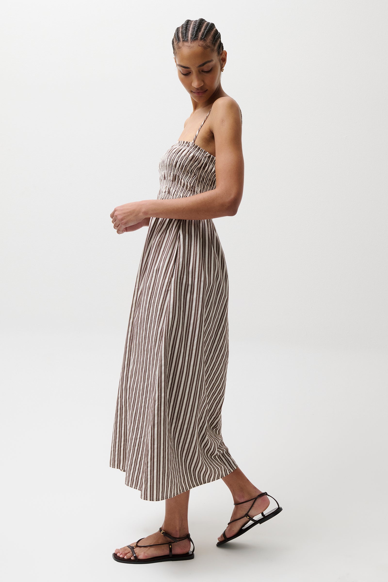 pistola denim women's bianca dress PISTOLA Bianca Shirred Dress in Brown