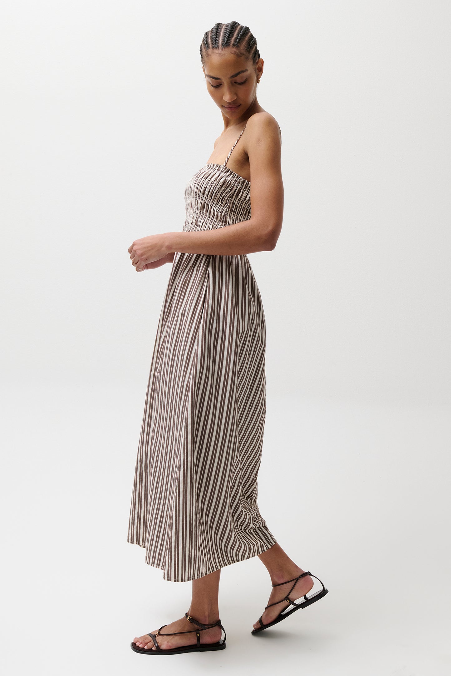 Bianca Shirred Bodice Dress - Java Stripe