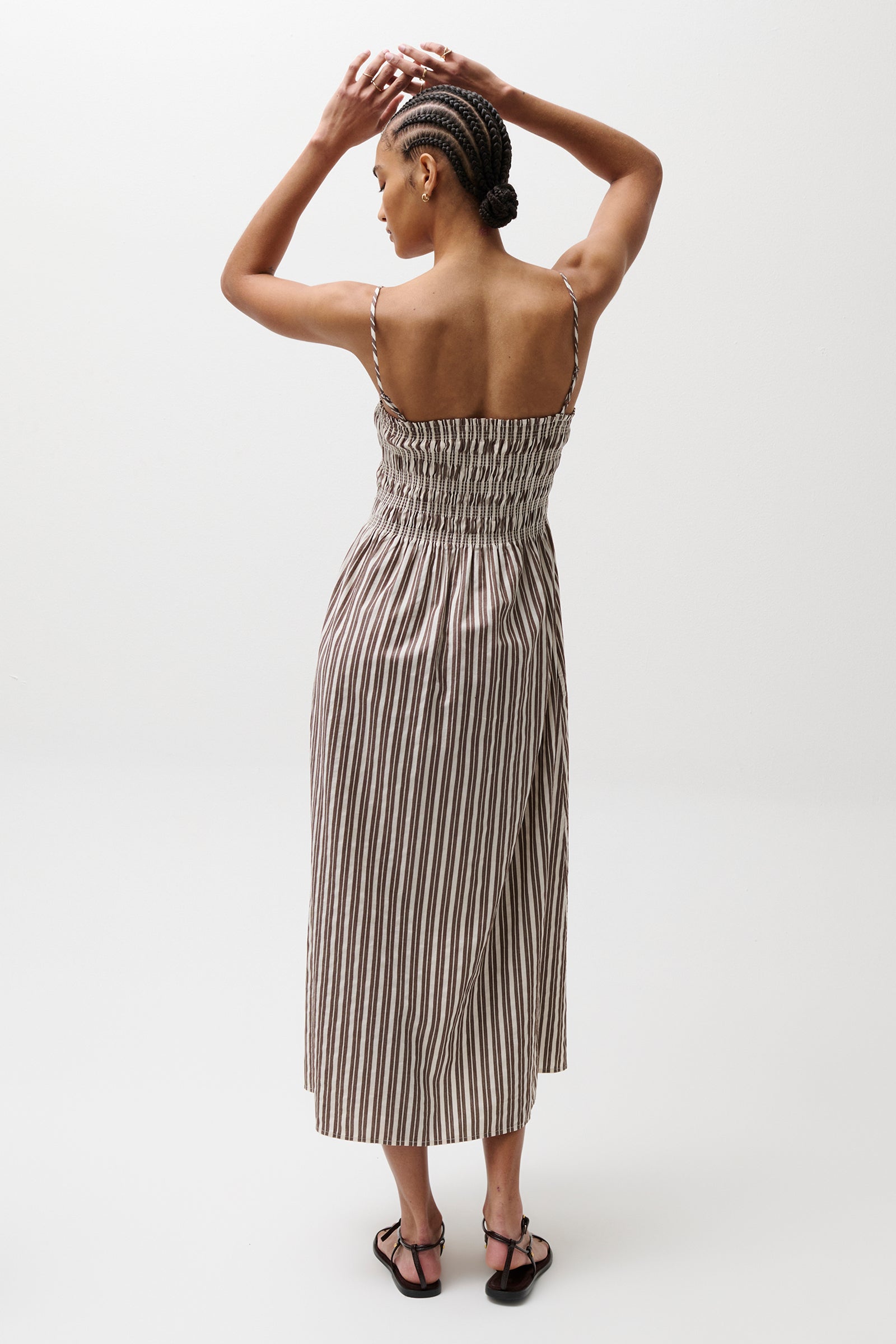 Bianca Shirred Bodice Dress - Java Stripe Pistola Denim Bianca Shirred Bodice Dress - Java Stripe Pistola Denim