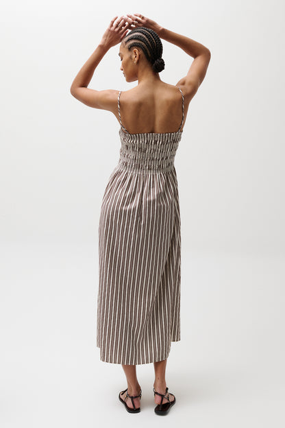 Bianca Shirred Bodice Dress - Java Stripe