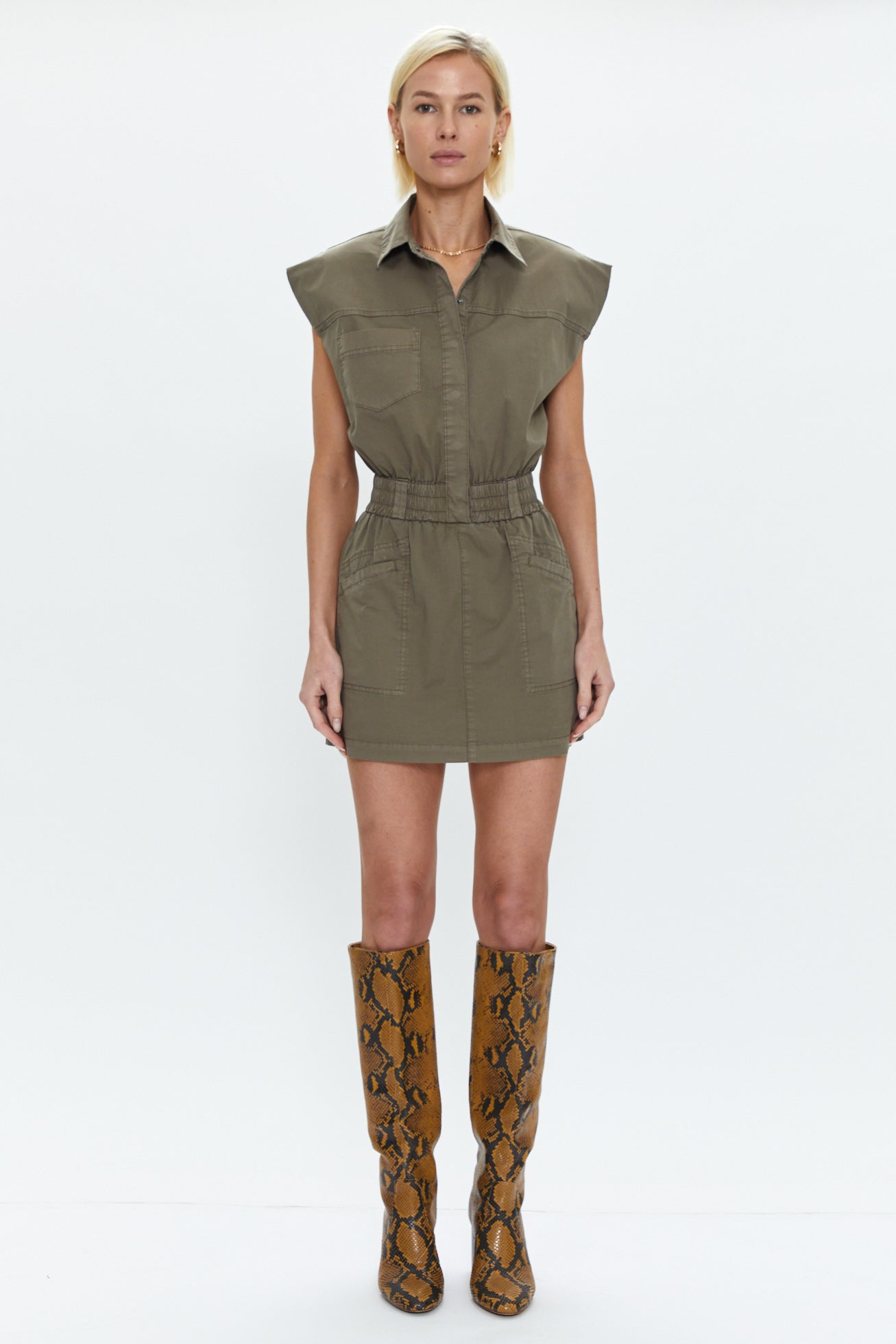 Rosie Mini Dress Smocked Waist Dress - Dark Olive