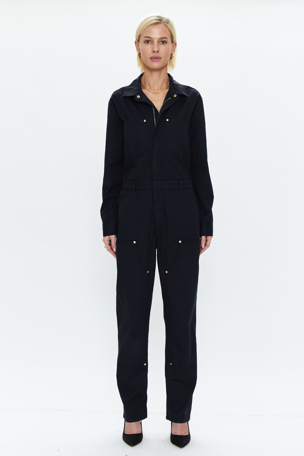 Abigail Long Sleeve Carpenter Jumpsuit - Black