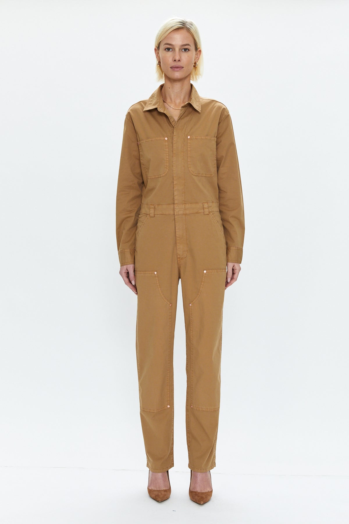 Abigail Long Sleeve Carpenter Jumpsuit - Toffee