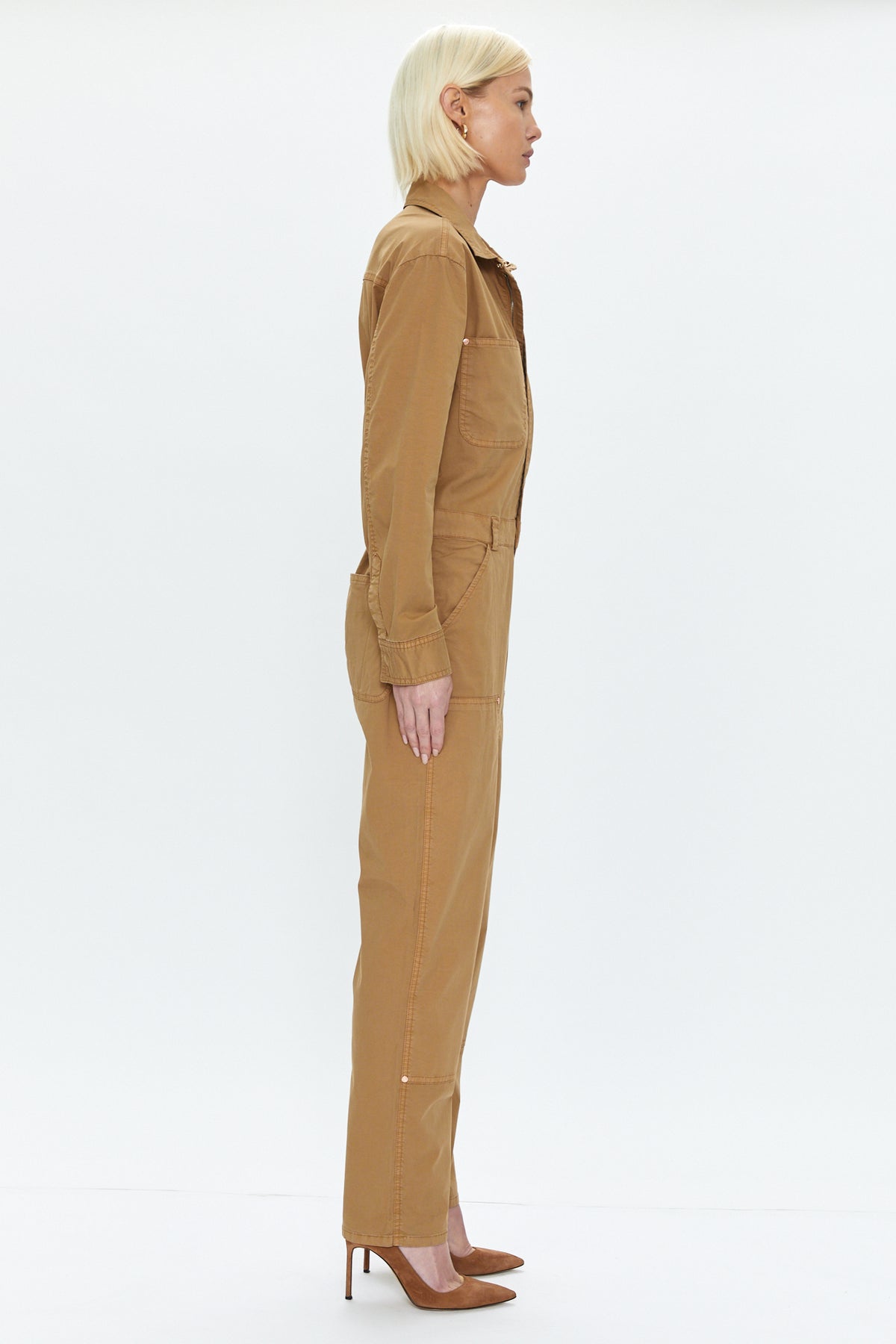 Abigail Long Sleeve Carpenter Jumpsuit - Toffee