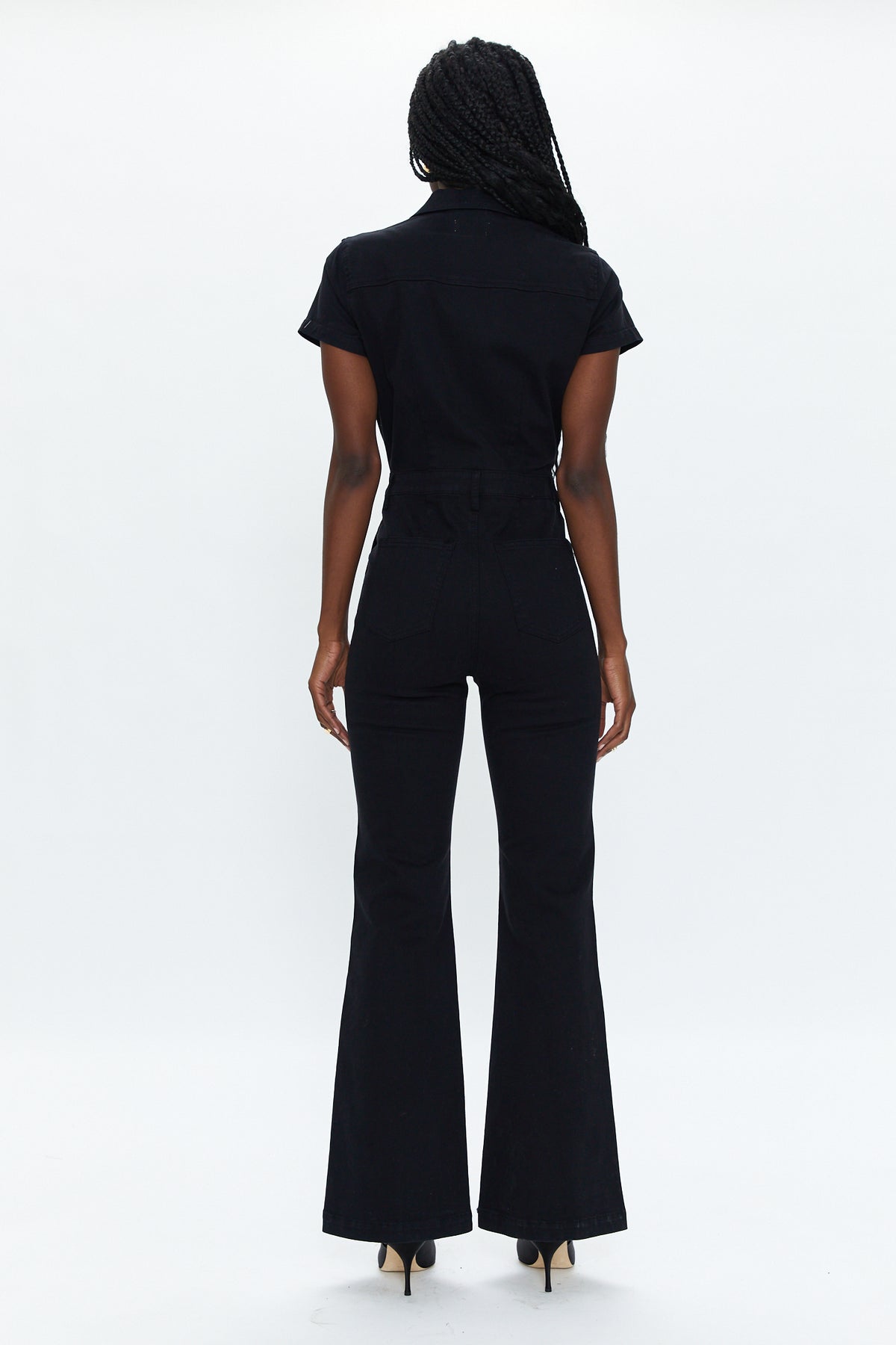 Martina Short Sleeve Flare Jumpsuit - Black