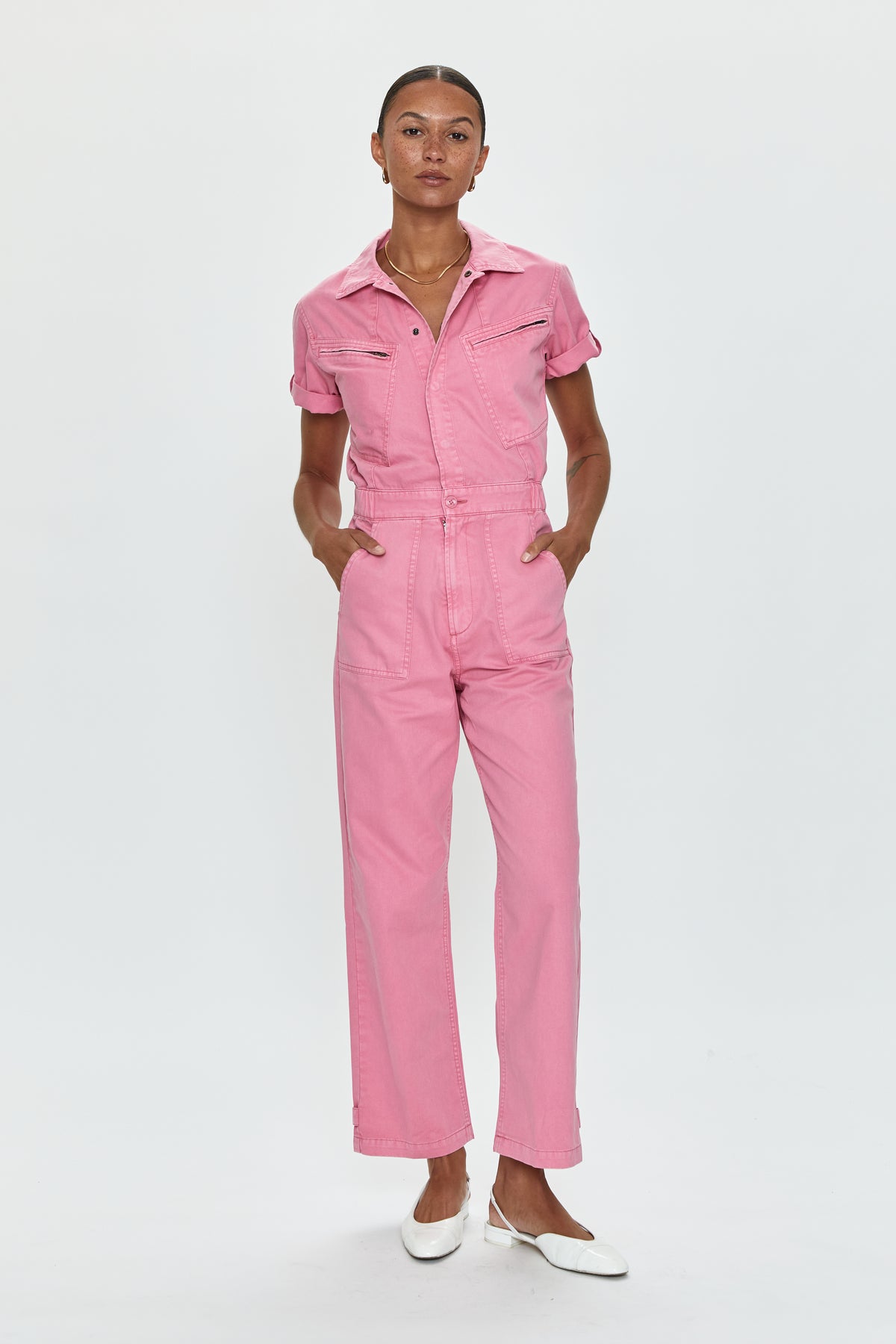 Campbell Aviator Jumpsuit - Peony Pink