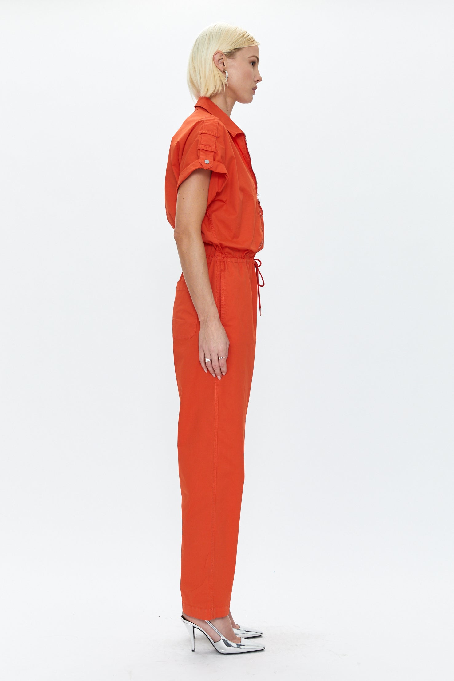 Jordan Short Sleeve Zip Front Jumpsuit - Poppy